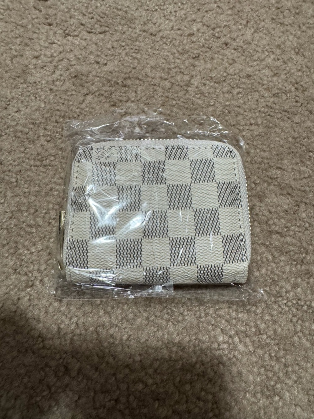 Checkerboard Zip Wallet in White-Cream